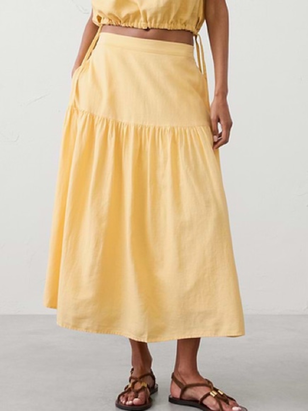 Banana Republic NWT Linen Blend Yellow Maxi Skirt Pockets XL
